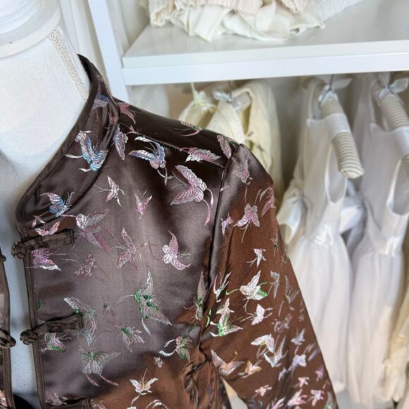 Old Navy sz. Large Vintage brown satin asian inspired jacket  butterflies #4260 - Picture 5 of 11
